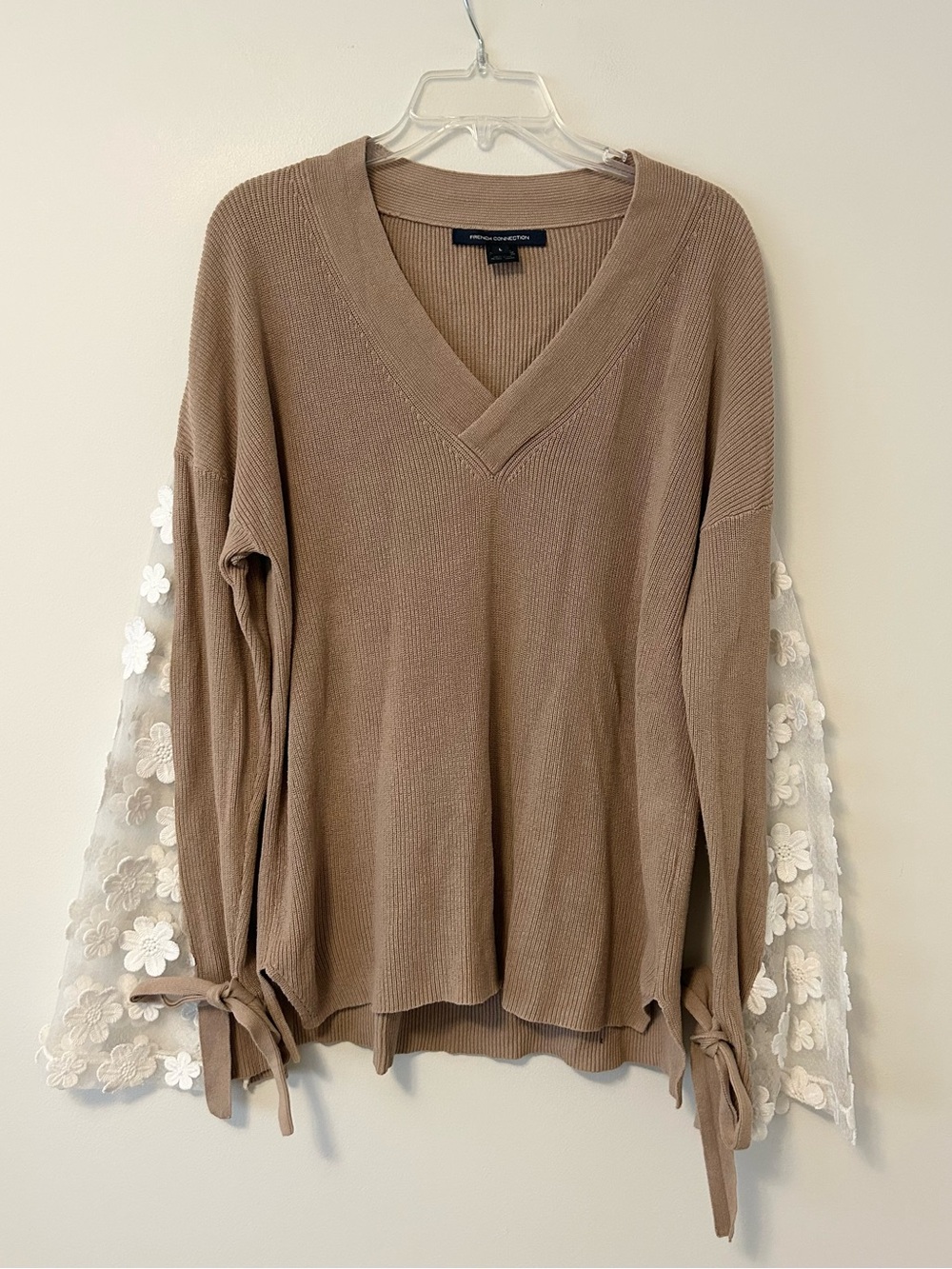 French Connection Caballo Floral-Lace Sleeve Sweater
